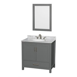 Pemberly Row Transitional 36&quot Marble Single Bathroom Vanity in Dark Gray