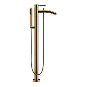 Pemberly Row Transitional 3.5&quot Brass Bathroom Tub Filler Faucet in Gold