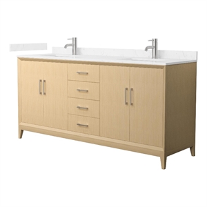 Pemberly Row 72&quot Oak Double Vanity Carrara Cultured Marble Top & Nickel Trim
