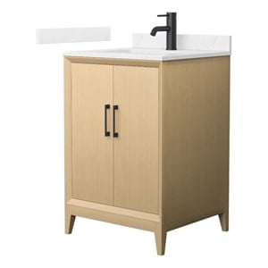 Pemberly Row 24&quot Oak Single Vanity & Carrara Cultured Marble Top & Black Trim