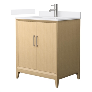 Pemberly Row 30&quot Oak Single Vanity & White Quartz Top (1-Hole) & Nickel Trim