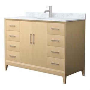 Pemberly Row 48&quot Oak Single Vanity & White Carrara Marble Top & Nickel Trim