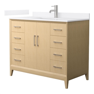 Pemberly Row 42&quot Oak Single Vanity & White Quartz Top (1-Hole) & Nickel Trim
