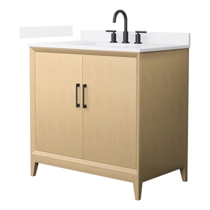 Pemberly Row 36&quot Oak Single Vanity & White Quartz Top (3-Hole) & Black Trim