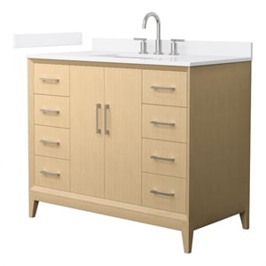 Pemberly Row 42&quot Oak Single Vanity & White Quartz Top (3-Hole) & Nickel Trim