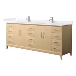 Pemberly Row 84&quot Oak Double Vanity Carrara Cultured Marble Top & Nickel Trim
