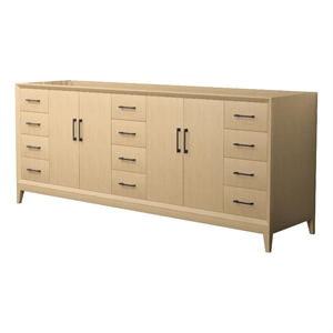 Pemberly Row 84&quot White Oak Double Vanity & No Top & No Sink & Black Trim