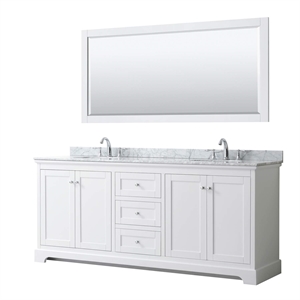 Pemberly Row 80&quot Oval Sinks Wood Double Bathroom Vanity in White