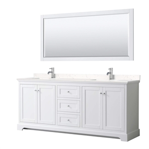Pemberly Row 80&quot Wood Double Bathroom Vanity with Mirror in White