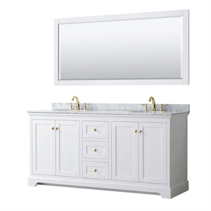 Pemberly Row 72&quot Oval Sink Wood Double Bathroom Vanity in White/Gold