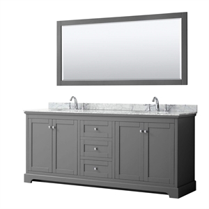Pemberly Row 80&quot Oval Sinks Wood Double Bathroom Vanity in Blue/Gold