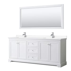 Pemberly Row 80&quot Marble & Wood Double Bathroom Vanity in White