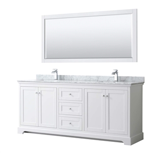 Pemberly Row 80&quot Square Sink Wood Double Bathroom Vanity in White