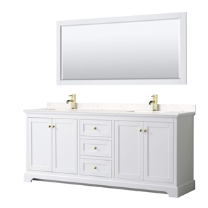 Pemberly Row 80&quot Wood Double Bathroom Vanity in White/Brushed Gold