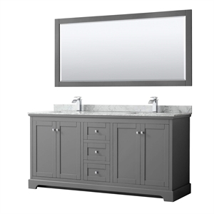Pemberly Row 72&quot Square Sinks Wood Double Bathroom Vanity in Gray
