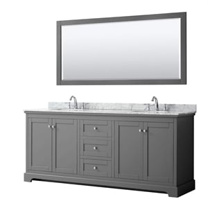 Pemberly Row 80&quot Oval Sinks Wood Double Bathroom Vanity in Dark Gray