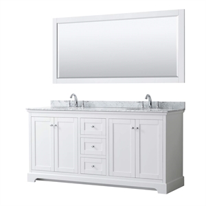 Pemberly Row 72&quot Oval Sinks Wood Double Bathroom Vanity in White