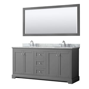 Pemberly Row 72&quot Oval Sinks Wood Double Bathroom Vanity in Dark Gray