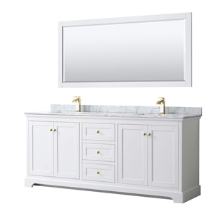 Pemberly Row 80&quot Square Sinks Wood Double Bathroom Vanity in White