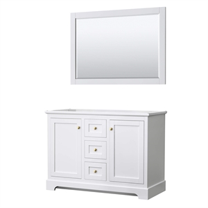 Pemberly Row Wood Double Bathroom Vanity with Mirror in White/Gold