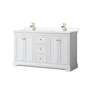Pemberly Row 60&quot Square-Sinks Wood Double Bathroom Vanity in White