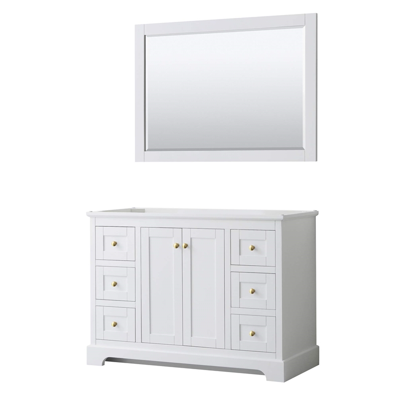 Pemberly Row Wood Single Bathroom Vanity with Mirror in White/Gold