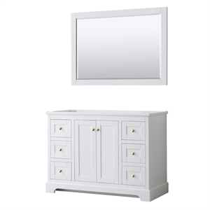 Pemberly Row Wood Single Bathroom Vanity with Mirror in White/Gold