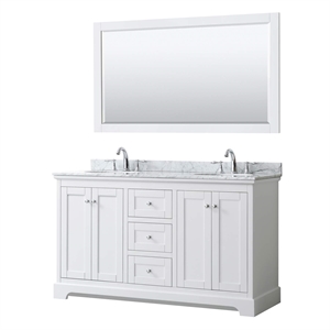 Pemberly Row 60&quot Oval Sinks Wood Double Bathroom Vanity in White