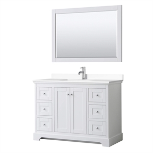 Pemberly Row Birch Wood Wood Single Bathroom Vanity in White/Chrome