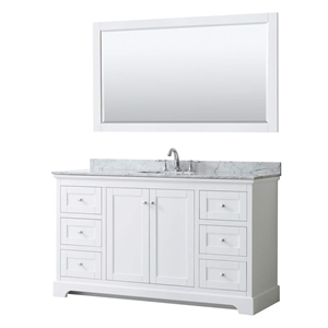 Pemberly Row 60&quot Oval Sink Wood Single Bathroom Vanity in White