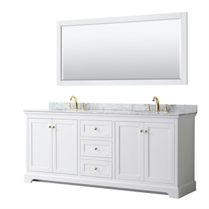 Pemberly Row 80&quot Oval Sink Wood Double Bathroom Vanity in White/Gold