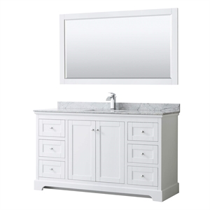 Pemberly Row 60&quot Wood & Marble Single Bathroom Vanity in White