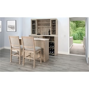 Pemberly Row Contemporary 60&quot Natural Wood Bar Table with Open Shelving
