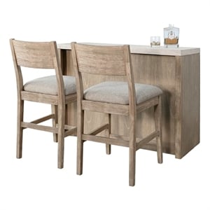 Pemberly Row 60&quot Natural Wood 3-Piece Home Bar Set with Stools