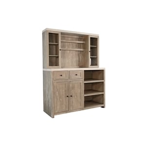 Pemberly Row Rustic Wood Bar Cabinet with Hutch and Glass Doors