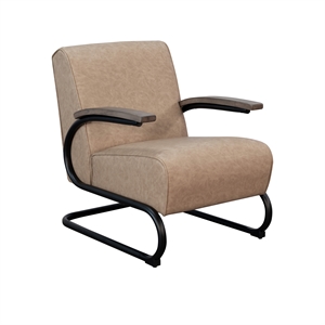 Pemberly Row Industrial Accent Chair with Metal Frame and Wood Arms