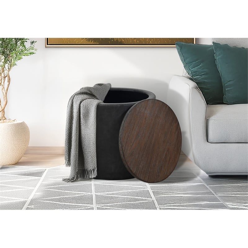 Pemberly Row Round Upholstered Storage Ottoman with Removable Wood Lid