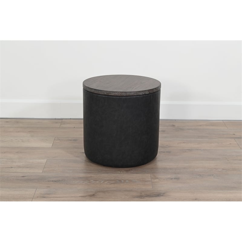 Pemberly Row Round Upholstered Storage Ottoman with Removable Wood Lid