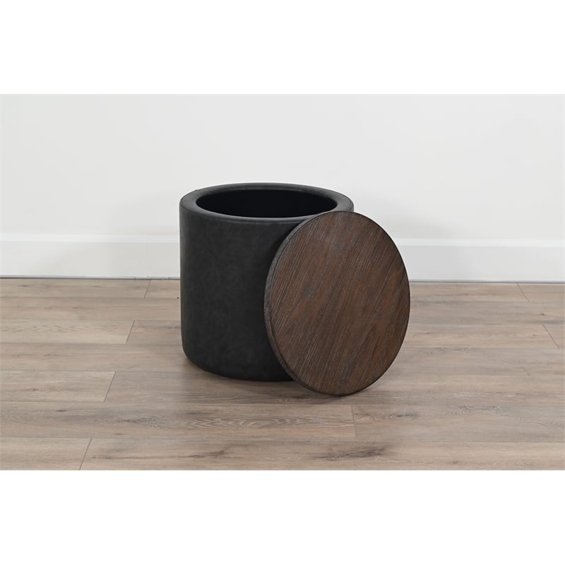 Pemberly Row Round Upholstered Storage Ottoman with Removable Wood Lid
