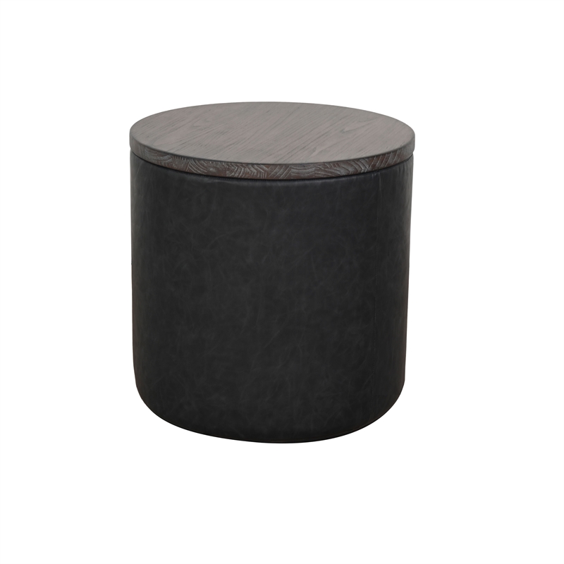 Pemberly Row Round Upholstered Storage Ottoman with Removable Wood Lid