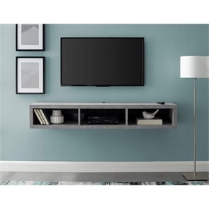 Pemberly Row Wall Mounted 60&quot TV Console with Concealed Wire Management in Gray