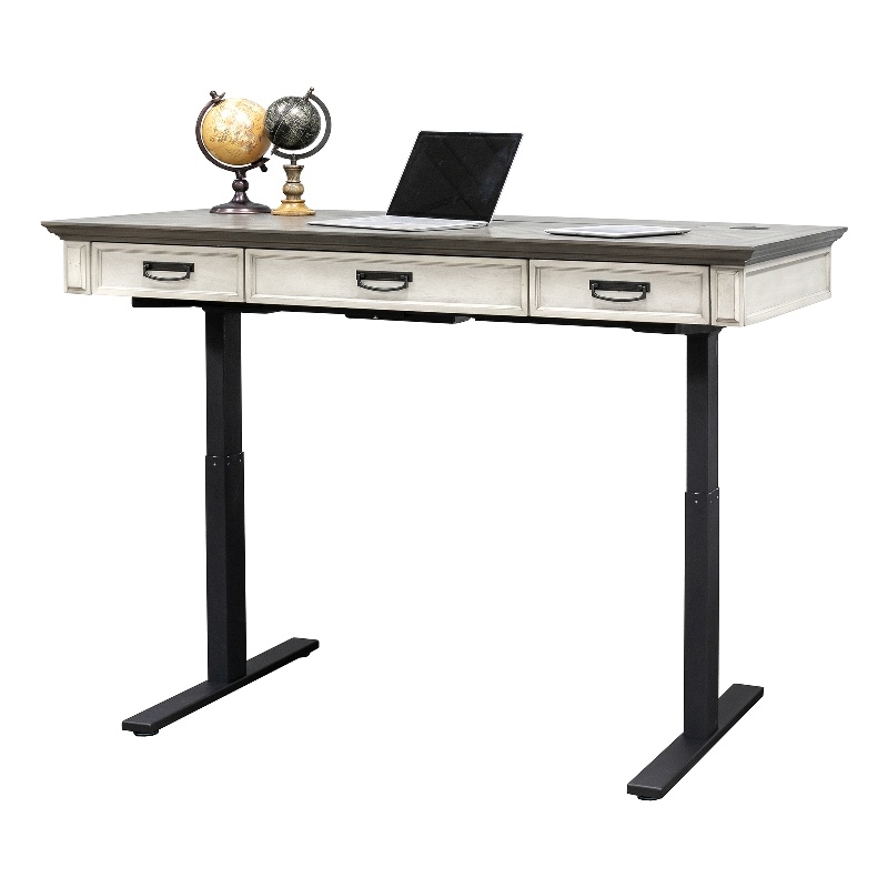 Pemberly Row White Writing Desk with Drop-Front Keyboard Drawer & Power Center
