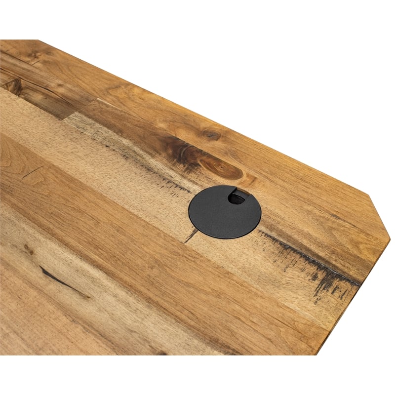 Pemberly Row Executive Electric Sit-Stand Desk w/ Solid Wood Plank Top in Brown