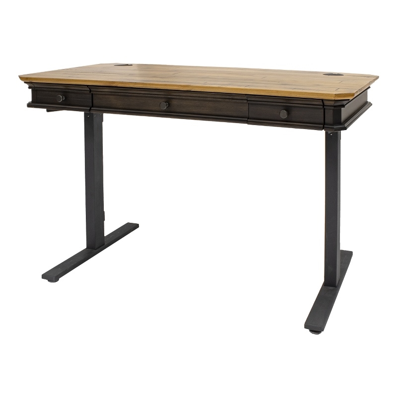 Pemberly Row Executive Electric Sit-Stand Desk w/ Solid Wood Plank Top in Brown