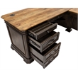 Pemberly Row Executive L-Desk and Return with Solid Wood Plank Top in Brown