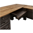 Pemberly Row Executive L-Desk and Return with Solid Wood Plank Top in Brown
