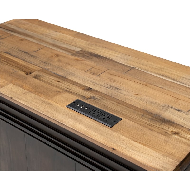 Pemberly Row Executive L-Desk and Return with Solid Wood Plank Top in Brown