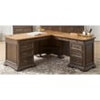 Pemberly Row Executive L-Desk and Return with Solid Wood Plank Top in Brown