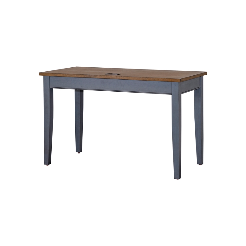 Pemberly Row Farmhouse Wood Writing Desk with Power Center in Dusty Blue