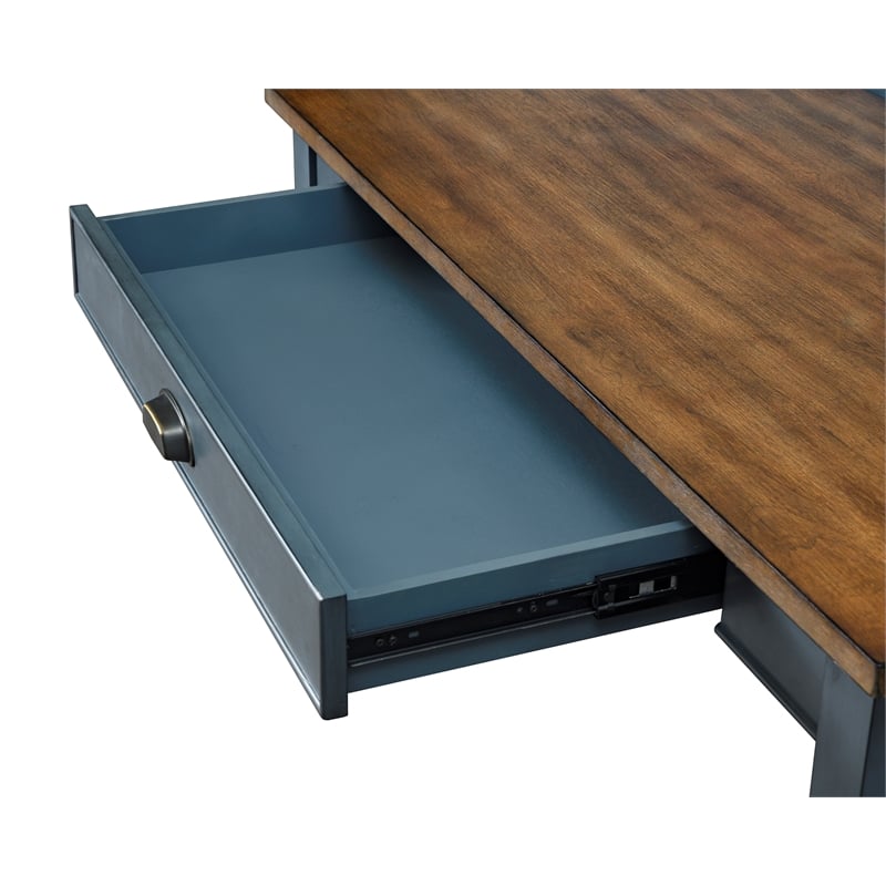 Pemberly Row Farmhouse Wood Writing Desk with Power Center in Dusty Blue